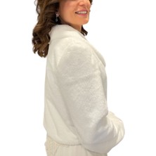 Newin Style Beyaz Gelinlik Model Taş Broşlu Gelin Kürk Etol Bolero M1