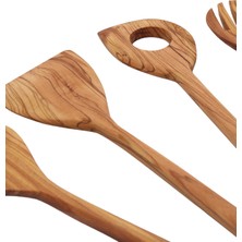 MRL Zeytin Ağacı 30 cm 4 Parça Kaşık Çatal Spatula Ahşap Mutfak Seti