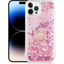 Pilanix Apple Iphone 14 Pro Kılıf Sıvılı Kalpli Yüzüklü Hareketli Milce Kapak