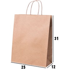 Hızlı Kraft Çanta Burgu Saplı Baskısız Kraft Çanta - Kraft Poşet 25 cm x 12 cm x 31 cm 70 Gr. 10 Adet