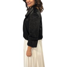 Newin Style Geniş Kollu ve Yakalı Gelin Etol Kürk Bolero Siyah