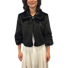 Newin Style Geniş Kollu ve Yakalı Gelin Etol Kürk Bolero Siyah