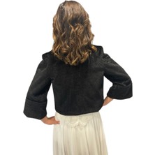 Newin Style Geniş Kollu ve Yakalı Gelin Etol Kürk Bolero Siyah