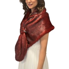 Newin Style Kristal Taşlı Broşa Sahip Gelin Etol Kürk Bolero Bordo