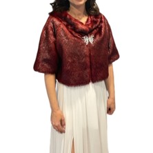 Newin Style Yarım Kollu Kristal Taş Broşa Sahip Gelin Etol Kürk Bolero