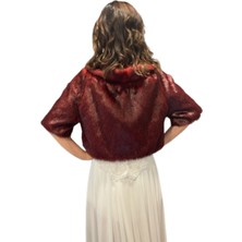 Newin Style Yarım Kollu Kristal Taş Broşa Sahip Gelin Etol Kürk Bolero