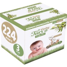 Baby Turco Bebek Bezi Doğadan Beden:3 (5-9kg) Midi 224 Adet Süper Ekonomik Fırsat Pk