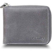 Guard Antik Gri Fermuarlı Yatay Mini Hakiki Deri Cüzdan