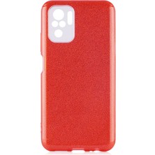 CoverZone Xiaomi Poco M5S ile Uyumlu Kılıf Simli Parlak Çift Katmanlı Shining Silikon Kırmızı