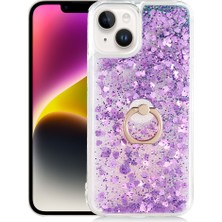 Kny Apple Apple iPhone 14 Kılıf Sıvılı Kalpli Yüzüklü Hareketli Milce Kapak