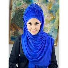 Butik Ambar Simli Saks Mavi Abiye Tesettür Şal
