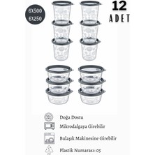 Grimor Life 12'li Set Sızdırmaz Hava Almaz Kapaklı Yuvarlak Erzak Saklama Kabı 6X500 ml + 6X250 ml