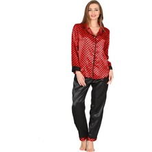 Bendis Siyah-Kırmızı Saten Pijama Takımı - 1621