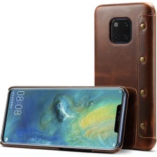 Denior Huawei Mate 20 Pro Için Yağlı Balmumu Sığır Derisi Yatay Flip Deri Telefon Kılıfı - Kahverengi