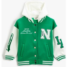 Koton Kolej Ceket Kapşonlu Renk Kontrastlı Aplike Detaylı Cıtcıt Düğmeli