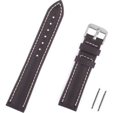 Saatse 24mm Koyu Kahverengi Bombeli Deri Spor Saat Kordonu Kayış