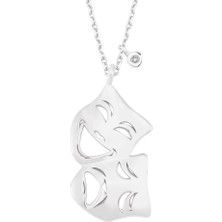 Altın Sepeti Pırlantalı Beyaz Altın Tiyatro Maske Kolye