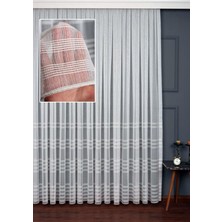Taç Enine Çizgili Kullanıma Hazır 1/2 Seyrek Pile Tül Perde Tek Kanat - Ekru 100 x 260 cm