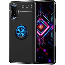 Caseart Xiaomi Redmi K40 Gaming Kılıf Renkli Yüzüklü Manyetik Silikon Kapak Siyah - Mavi