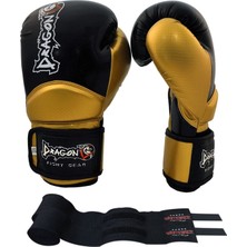 Dragon Carbon Boks Eldiveni Muay Thai, Kick Boks Eldiveni ve Whiteface Bandaj 2'li Set