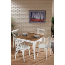 Violet Beyaz / Sirius Sabit Masa - 4 Sandalye 1 Masa / Salon - Mutfak Masa Takımı