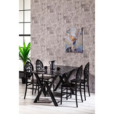 Matrix Wega Mermer Desen / Venüs Mutfak Masa Takımı - Siyah