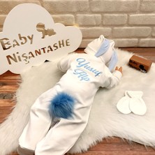 Baby Nisantashe Isme Özel Nakışlı Tavşan Tulum Takımı Beyaz