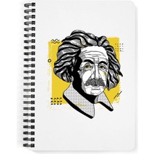 Zeron Tasarım Albert Einstein Baskılı Spiralli Ahşap Kapaklı Defter 15X20 cm DFT981