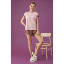 Dikarei Kadın Şortlu Kısa Kollu Pijama Takımı Desenli