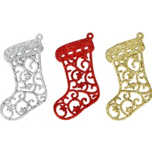 Partijet Yılbaşı Çam Ağacı Süsü Dekoratif Çizme 10 cm 3'lü