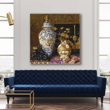 SML Tablo Çini Vazo ve Işlemeli Mor Örtü Kanvas Tablo