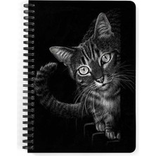 Zeron Tasarım Kedi Baskılı Spiralli Ahşap Kapaklı Defter 15X20 cm DFT2968