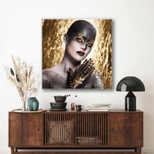 SML Tablo Gold ve Siyah Makyajlı Kadın Kanvas Tablo