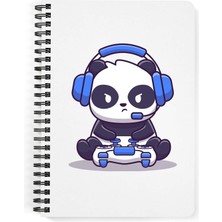 Zeron Tasarım Oyun Oynayan Panda Baskılı Spiralli Ahşap Kapaklı Defter 15X20 cm DFT803