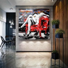 SML Tablo Kırmızı Koltukta Oturan Kadın ve Manzarası Kanvas Tablo