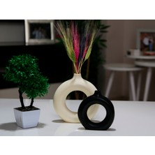 Stonnish Halka Vazo Dual Color Serisi Bohem Vazo 2 Li Set Krem&siyah