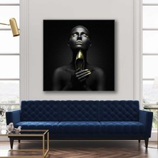 SML Tablo Gold Ayakkabı ve Gold Makyajlı Kadın Kanvas Tablo