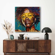 SML Tablo Sarı Makyajlı Kıvırcık Saçlı Kadın Sıçrayan Boya Kanvas Tablo