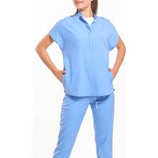 Wio Uniform Sanem- Kadın Likralı Buz Mavi Üniforma Üst