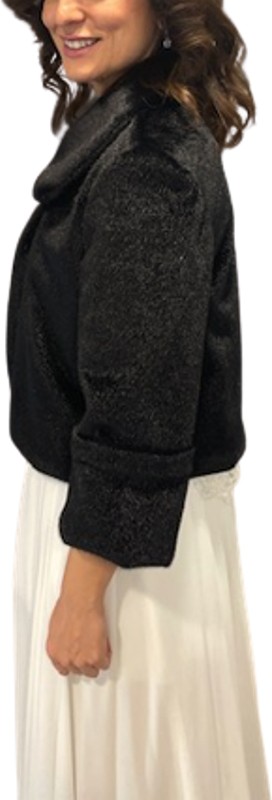 New in Style Newin Style Geniş Kollu ve Yakalı Gelin Etol Kürk Bolero Siyah