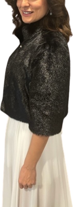 New in Style Newin Style Yarım Kollu Broş Detaylı Gelin Etol Kürk Bolero Siyah