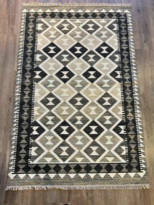 Rugs Modern Cotton 564 Etnik Eskitme Desenli Füme Beyaz Dokuma Taban Kilim