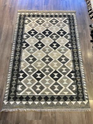 Rugs Modern Cotton 564 Etnik Eskitme Desenli Füme Beyaz Dokuma Taban Kilim