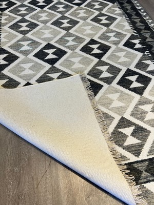 Rugs Modern Cotton 564 Etnik Eskitme Desenli Füme Beyaz Dokuma Taban Kilim