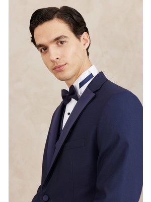 Altınyıldız Classics Erkek Lacivert Slim Fit Dar Kesim Mono Yaka Desenli Yelekli Smokin Takım