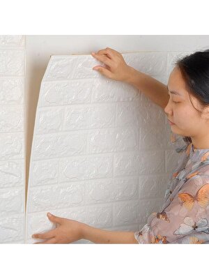 BienHome Bien Home 50 x 50 cm 0,27 M² Kendinden Yapışkanlı Duvar Kağıdı Esnek Köpük Paneli 3D Boyutlu Tuğla Desen Beyaz