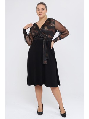 Modayız Büyük Beden Kruvaze Yaka Esnek Elbise 5C-2253