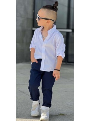 Mnk Baby Erkek Çocuk Takım Pamuklu Gömlek ve Pantolon Seti Tarzı 2020 Sezonsuz