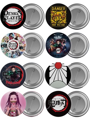 Demon Slayer Çanta Rozeti Seti 8 Adet En Büyük Boy 5.8cm Iğneli Broş Iblis Keser