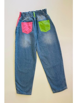 Escabel Kız Çocuk Neon Renk Parçalı Mom Pantolon